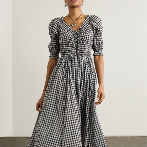 DÔEN Ischia Gingham Cotton Tie-Waist Midi Dress - Noir Greta Gingham - Picture 3 of 8